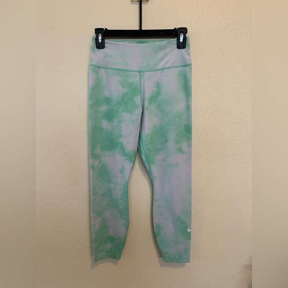 Nike One Icon Clash Mid-Rise Crop Leggings Green/White Size Small - Picture 2 of 15